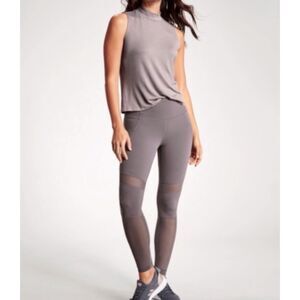 Athleta Salutation Gray Leggings Sheer Panel High Waist Sculpting Stretch Sz S